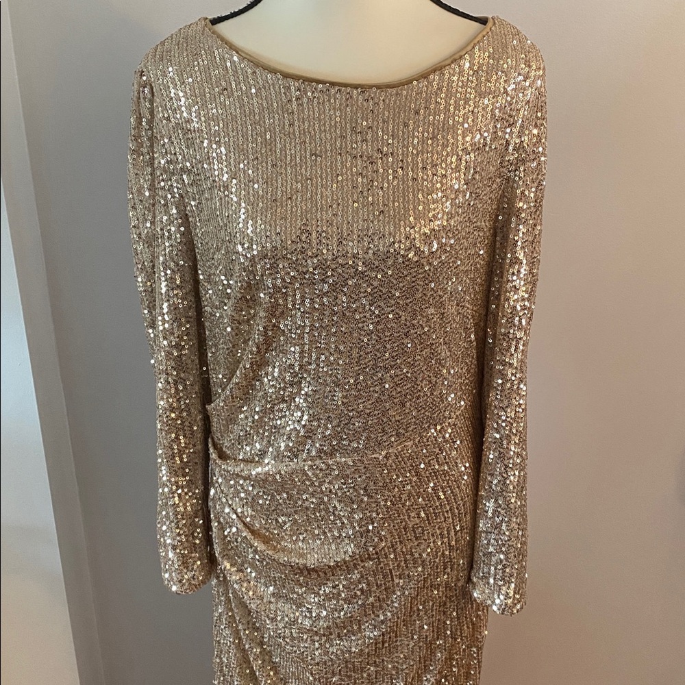 Nanette Lepore size 12 gold sequin midi dress excellent condition - Picture 2 of 9